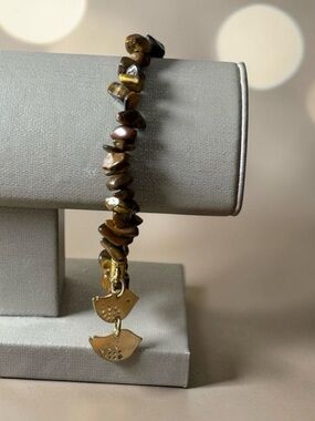 Tiger Eye Chip Bracelet with Silver Bird Charms